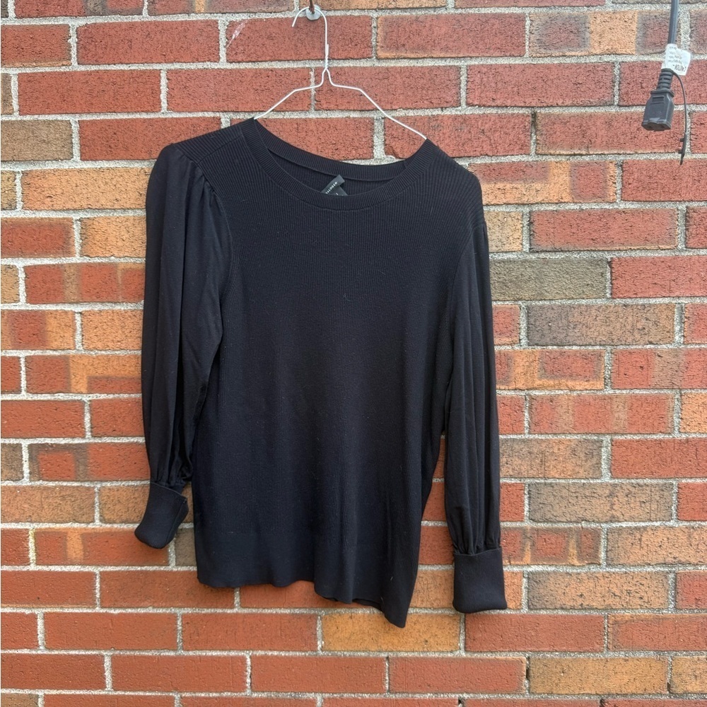 Halogen Black Ribbed Puff Sleeve Knit Top